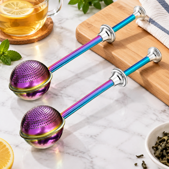 Dusting Wand for Sugar, Flour and Spices, Stainless Steel Powdered Sugar Shaker Duster Sifter, Set of 2 (Rainbow)