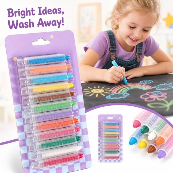 Dustless Chalk for Kids with Box, 12 Colored Washable Sidewalk Chalk Set | Protective Box, Mess-Free Fun for Drawing on Chalkboards Papers Sidewalks, Perfect for Toddlers Boys Girls Kids