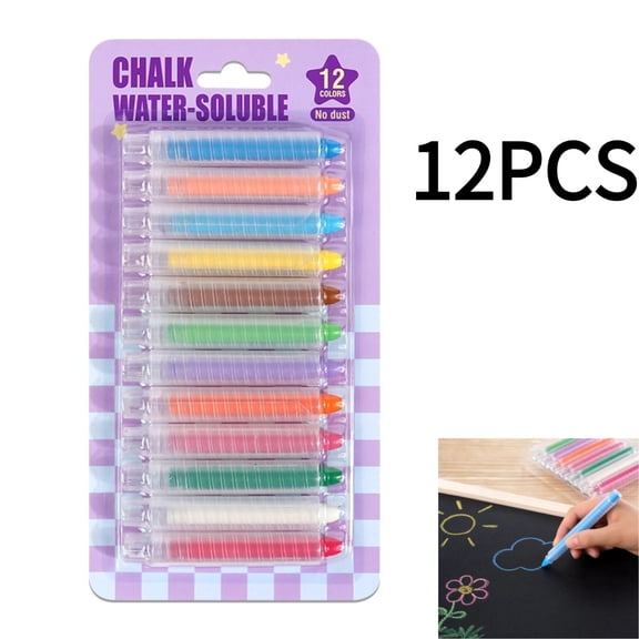 Dustless Chalk for Kids with Holder 12 Colored Washable Sidewalk Chalk Bulk | Protective Box Mess Free Fun for Drawing Writing on Chalkboards Papers Sidewalks Perfect for Toddlers Boys Girls Kids