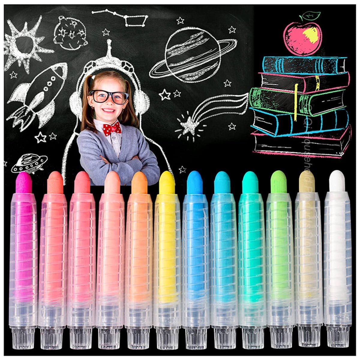 Dustless Chalk With Holder for Colored Chalk Whiteboard Art Tool for Blackboard Drawing Writing,12Pcs