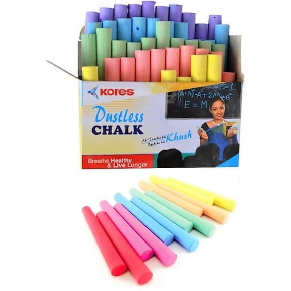Dustless Color Chalk Non Toxic, Smooth For Blackboard, Classroom Use | Pack Of 1, 50 Pcs