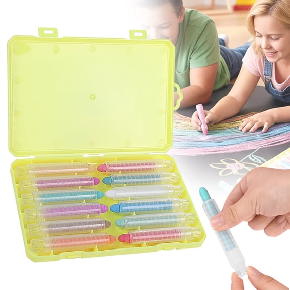 Dustless Colored Chalk with Adjustable Chalk Holders,12-Color Water Soluble Washable Chalk,1 Box