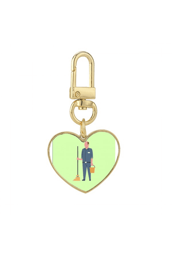 Dustman Janitor Binman Seiketsu Sanitation Gold Heart Keychain Metal Keyring Holder