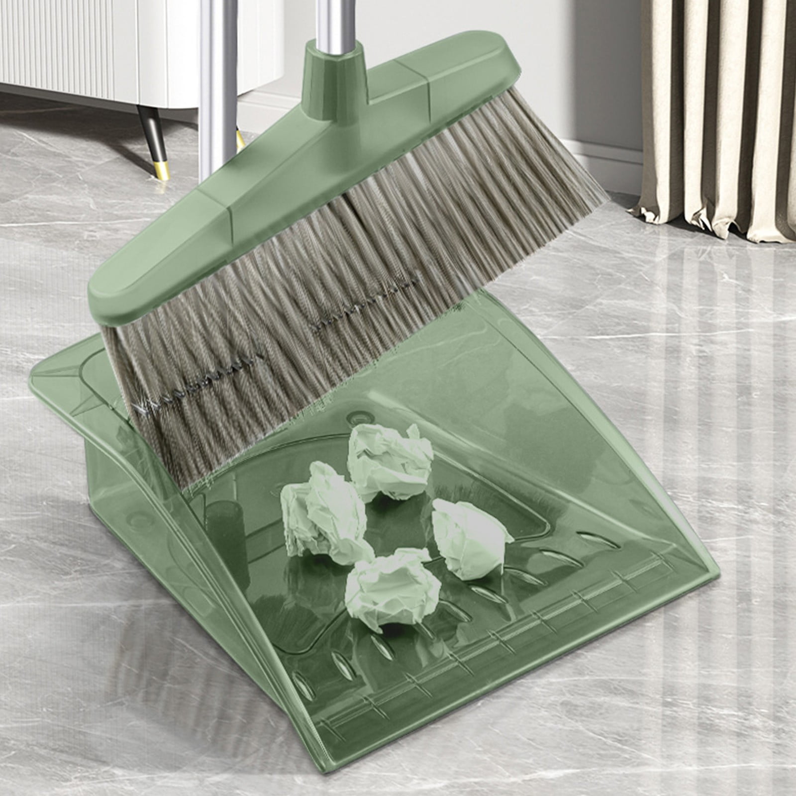 Dustpan Broom Combo, Long Handle, Heavy-Duty Plastic, Pet Hair Removal, Easy Clean, Modern Home, Office, Kitchen, Living Room, Outdoor Cleaning TOPLIU