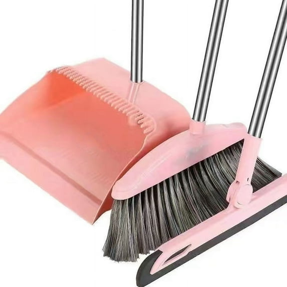 Dustpan Broom Set Floor Wiper Household Cleaning Long Handle for Lobby Kitchen Pink