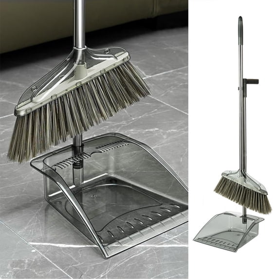 Dustpan and Broom Set, Transparent Cleaning Tools, Adjustable Handle for Effortless Use, Quick Pickup for Floors, Household Cleaning Essential for Homeowners