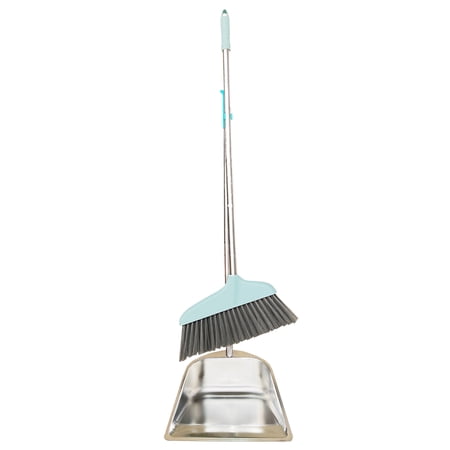 Dustpan and Broom Set, Stand Up Stainless Steel Dustpan with Long Handle