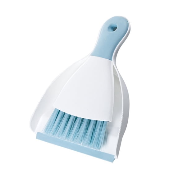 Dustpan and Brush Set,Mini Wall Mounted Hanging SpaceSaver Cleaning Tool with Non-Slip Grip for Kitchen Bathroom Office,Light Blue