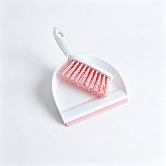 Dustpan and Brush Set,Mini Wall Mounted Hanging SpaceSaver Cleaning Tool with Non-Slip Grip for Kitchen Bathroom Office,Light-Pink