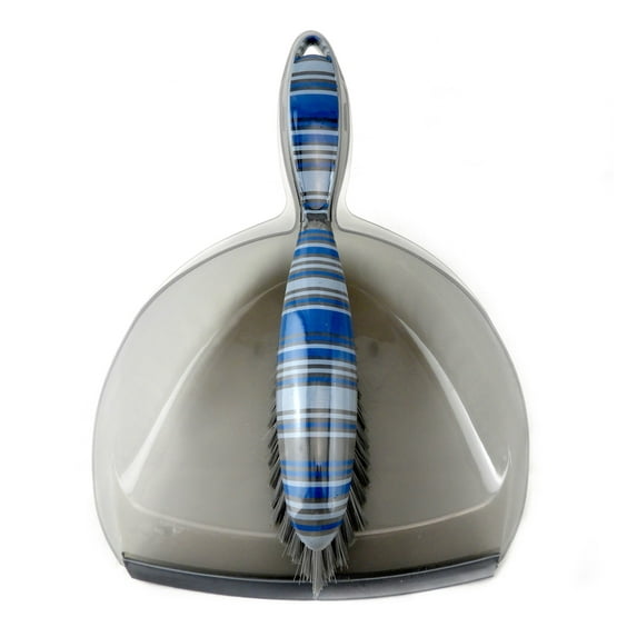 Dustpan and Brush Set with Ergonomic Brush Design With Print (Gray)