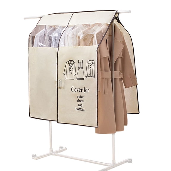 Dustproof Garment Rack Cover with Clear Window, 35x43" Breathable Clothes Rail Protector for Closet, Beige