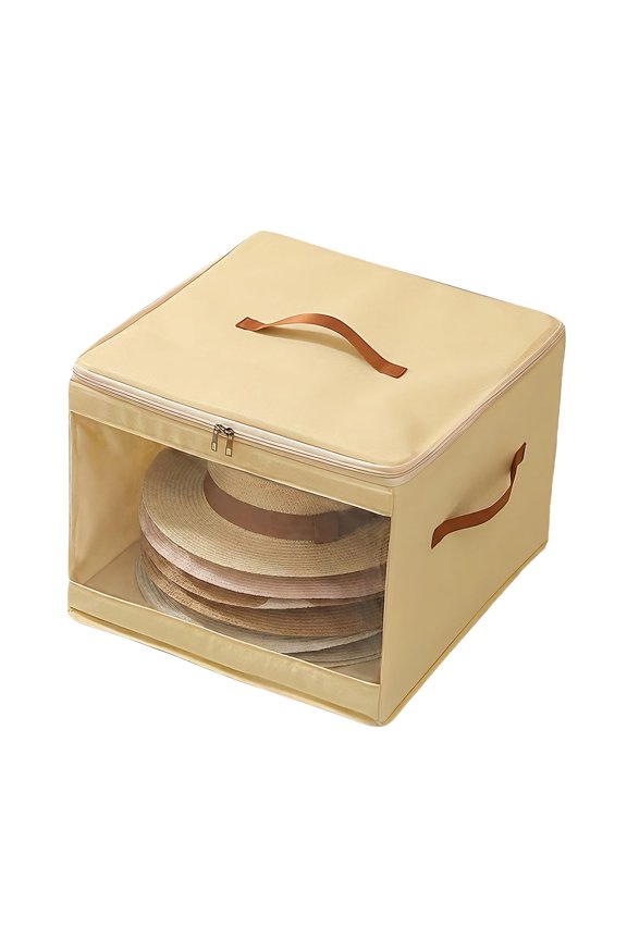 Dustproof Hat Box with Clear Window Crush-Proof Cowboy Hat Boxes Closet Organizer Bag for Wide Brims Hats Travel & Home Use Beige M