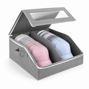 Dustproof Hat Storage Box for Baseball Caps, Holds up to 24 Caps, Stackable Hat Organizer with Clear Window & 2 Handles, Flip-Top Access, Gray