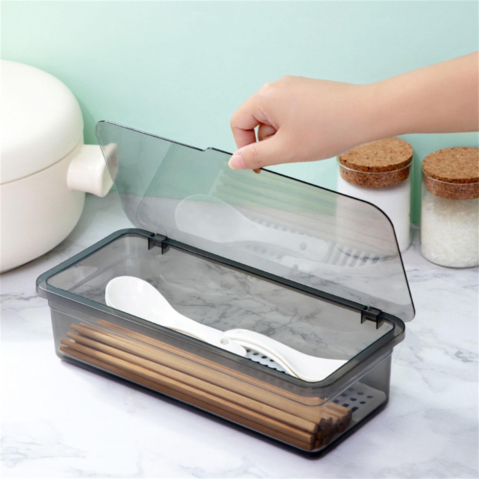 Dustproof Storage Chopstick Box Gray Flatware Plastic Trays with Lid