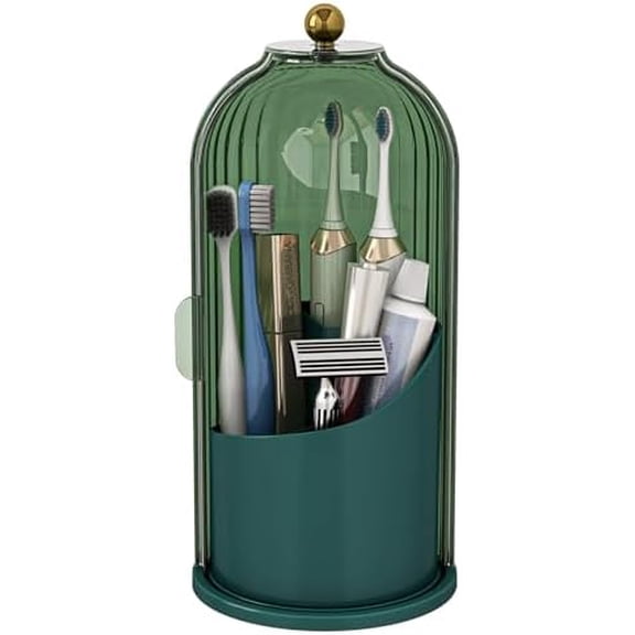 Dustproof Toothbrush Holders with Cover, Rotating Electric Toothbrush and Toothpaste Holder for Bathroom Countertop, 3 Slots Makeup Brushes Organizer, All Green