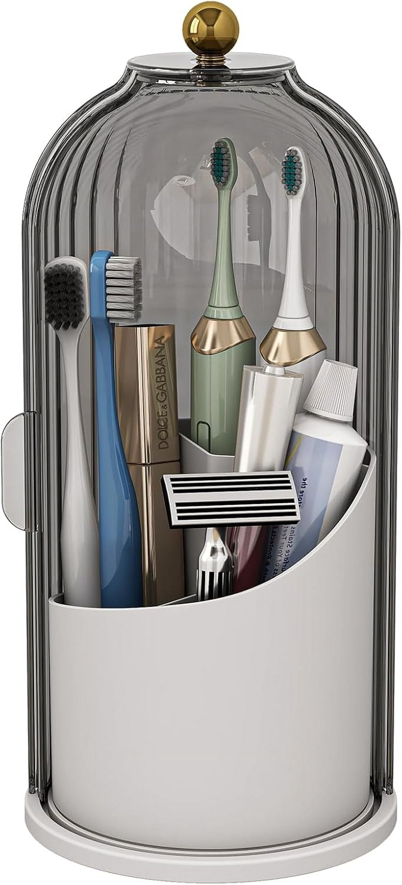 Dustproof Toothbrush Holders with Cover, Rotating Electric Toothbrush and Toothpaste Holder for Bathroom Countertop, 3 Slots Makeup Brushes Organizer, Grey White - Walmart.com