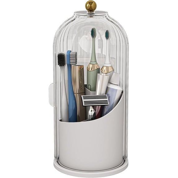 Dustproof Toothbrush Holders with Cover, Rotating Electric Toothbrush and Toothpaste Holder for Bathroom Countertop, 3 Slots Makeup Brushes Organizer, Transparent