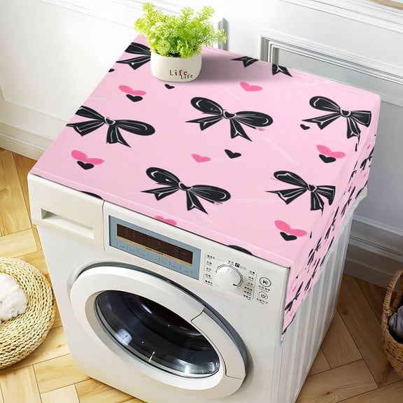 Dustproof Washing Machine Cloth Washer and Dryer Top Covers, Fridge Dust Cover, With Storage Bags Black Bows