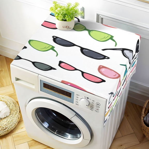Dustproof Washing Machine Cloth Washer and Dryer Top Covers, Fridge Dust Cover, With Storage Bags Cartoon Sunglasses Pattern