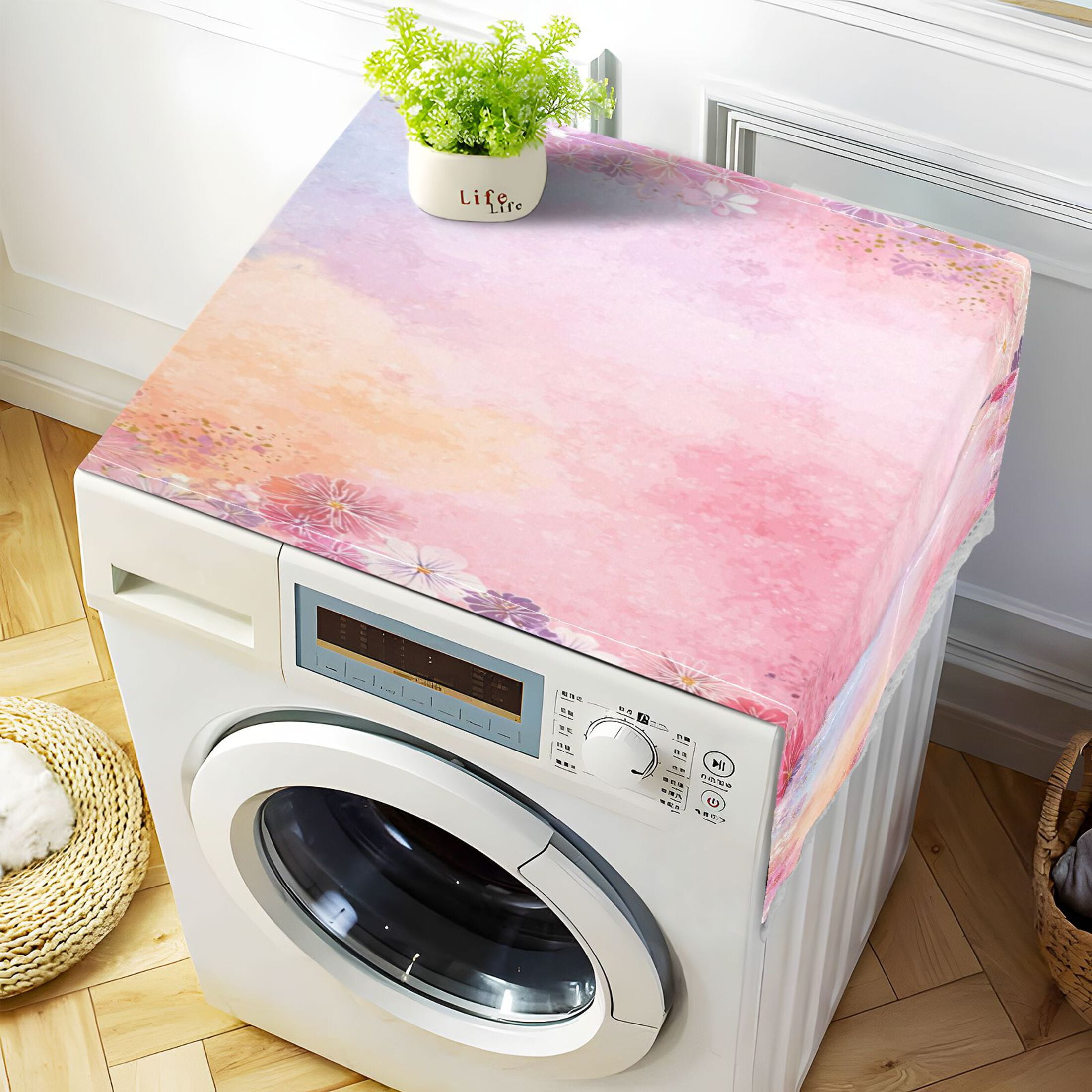 Dustproof Washing Machine Cloth Washer and Dryer Top Covers, Fridge Dust Cover, With Storage Bags Colorful Pastel Floral Pattern