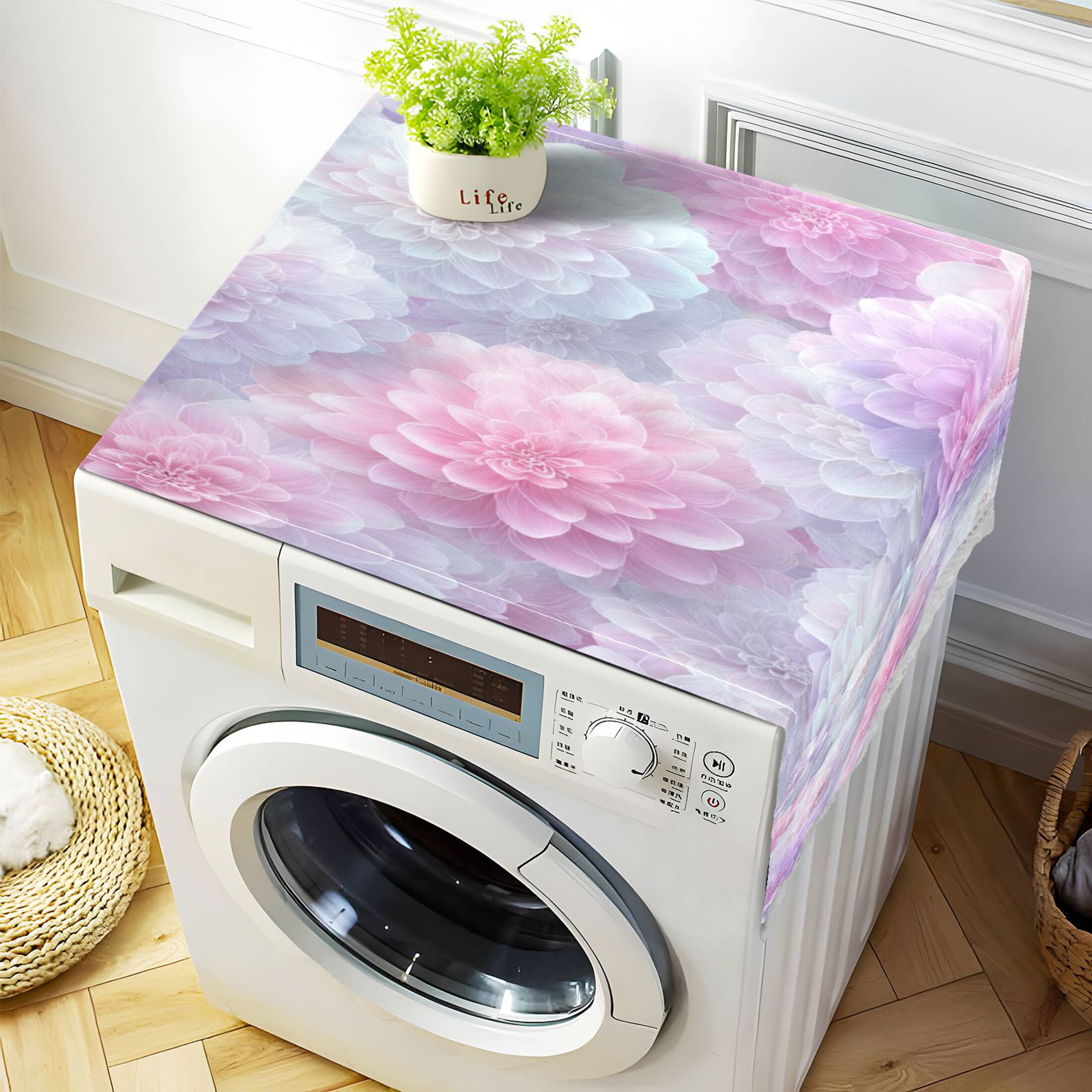 Dustproof Washing Machine Cloth Washer and Dryer Top Covers, Fridge Dust Cover, With Storage Bags Cute Pastel Watercolor Floral
