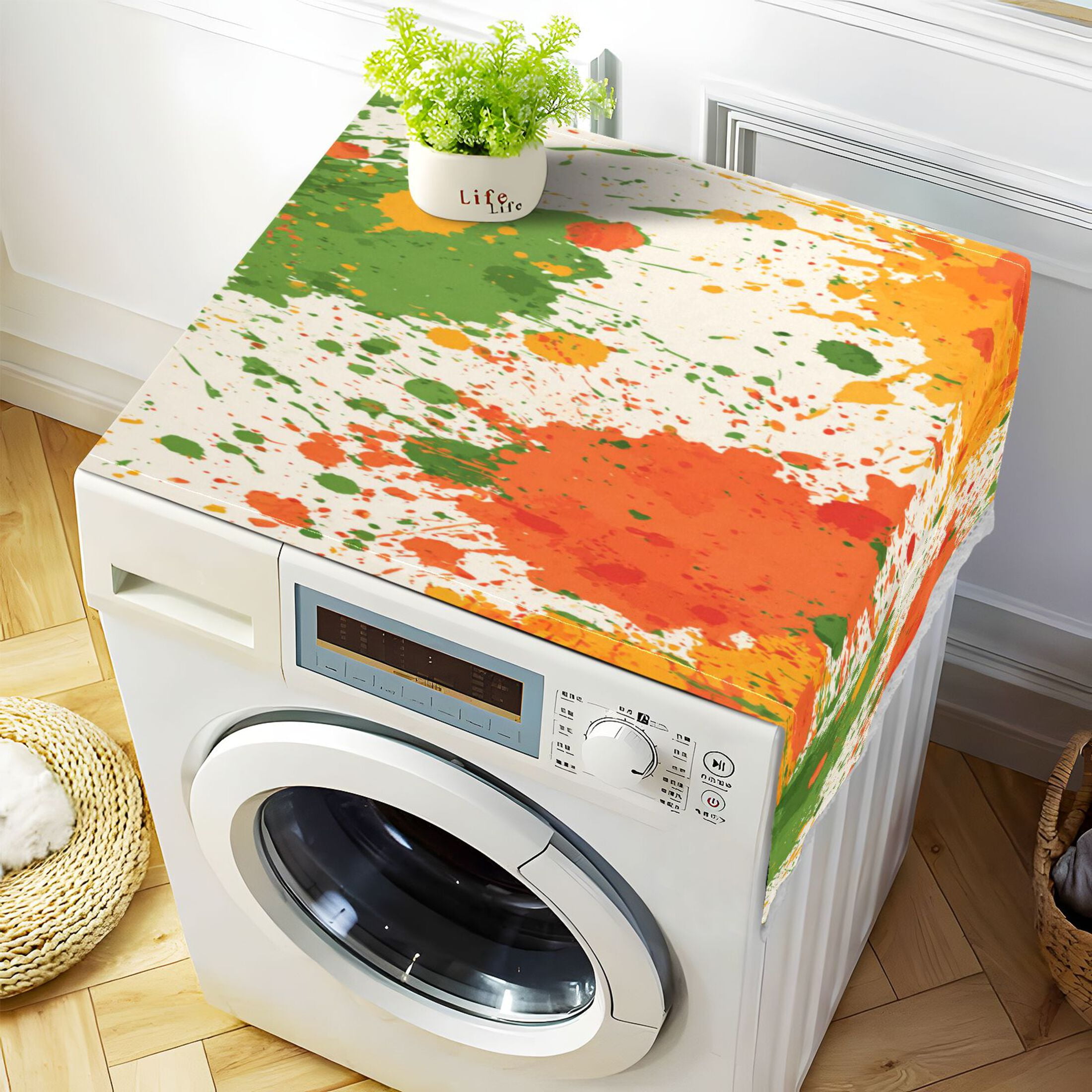 Dustproof Washing Machine Cloth Washer and Dryer Top Covers, Fridge Dust Cover, With Storage Bags Paint Splatter Pattern