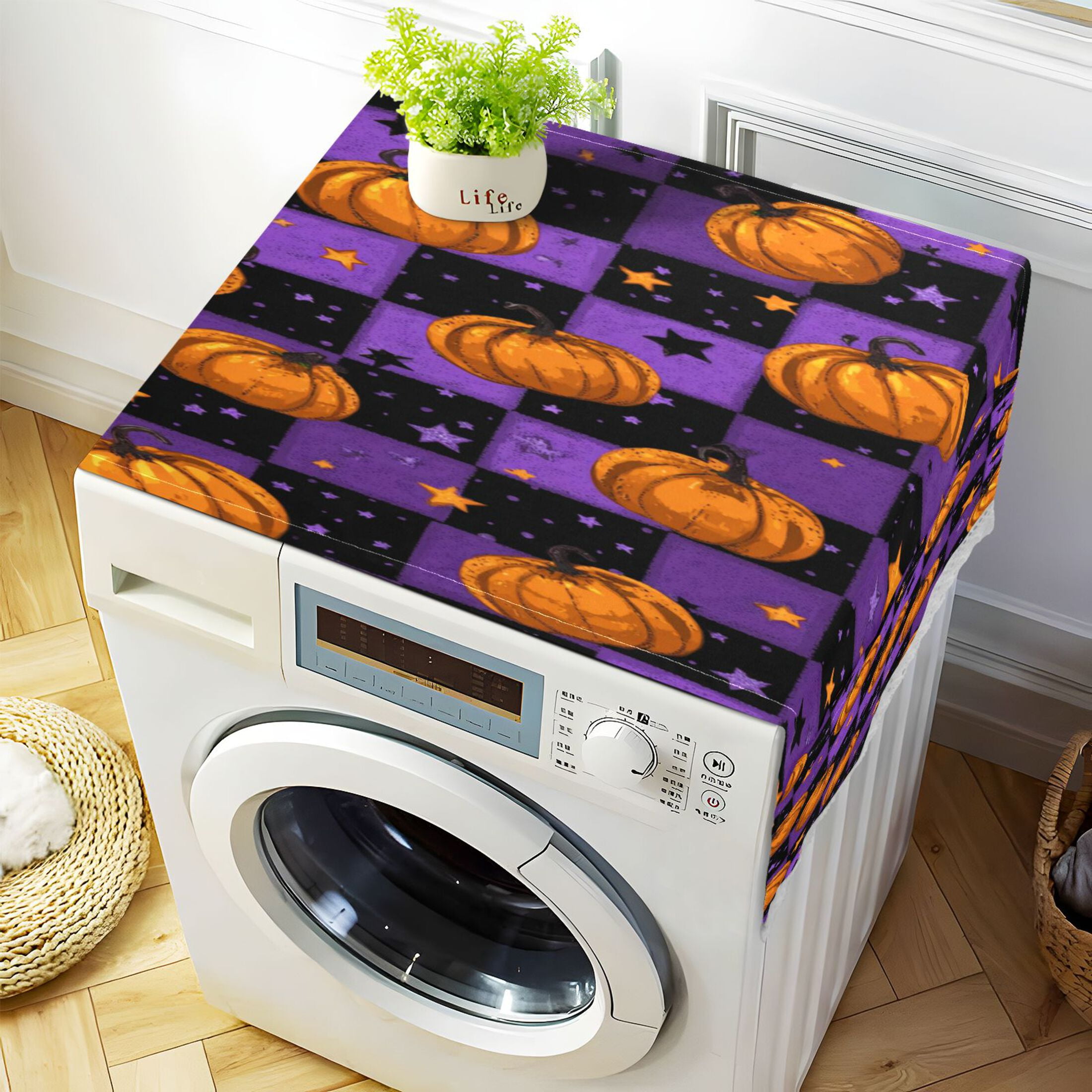 Dustproof Washing Machine Cloth Washer and Dryer Top Covers, Fridge Dust Cover, With Storage Bags Pumpkins and Stars