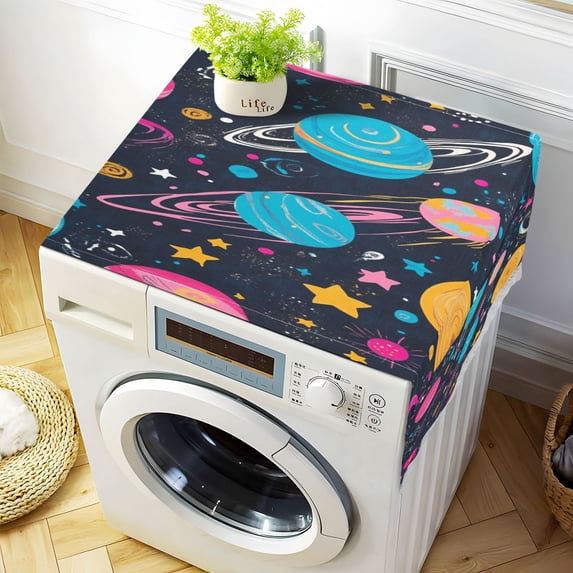 Dustproof Washing Machine Cloth Washer and Dryer Top Covers, Fridge Dust Cover, With Storage Bags Stars and Planets Pattern