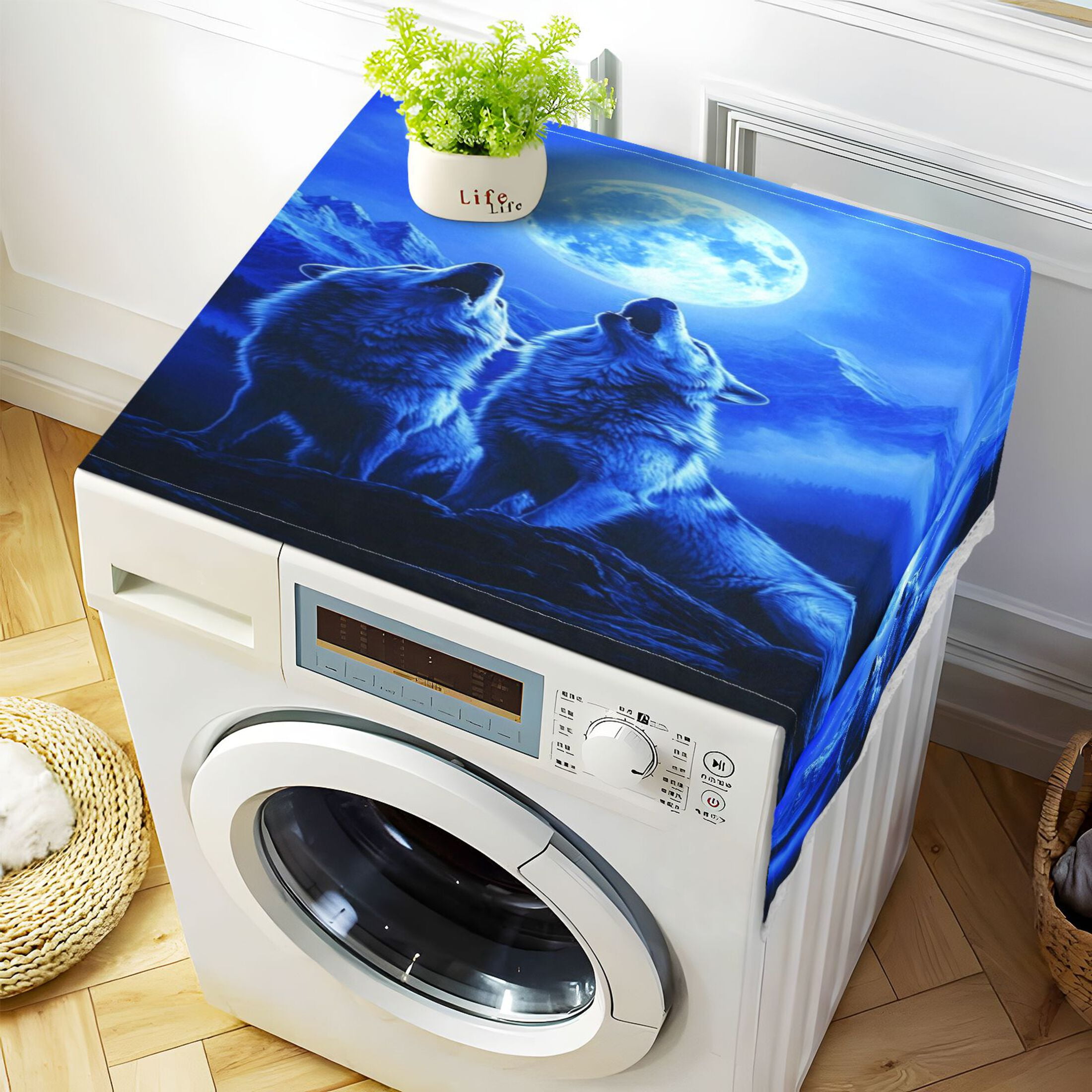 Dustproof Washing Machine Cloth Washer and Dryer Top Covers, Fridge Dust Cover, With Storage Bags Two Howling Wolves
