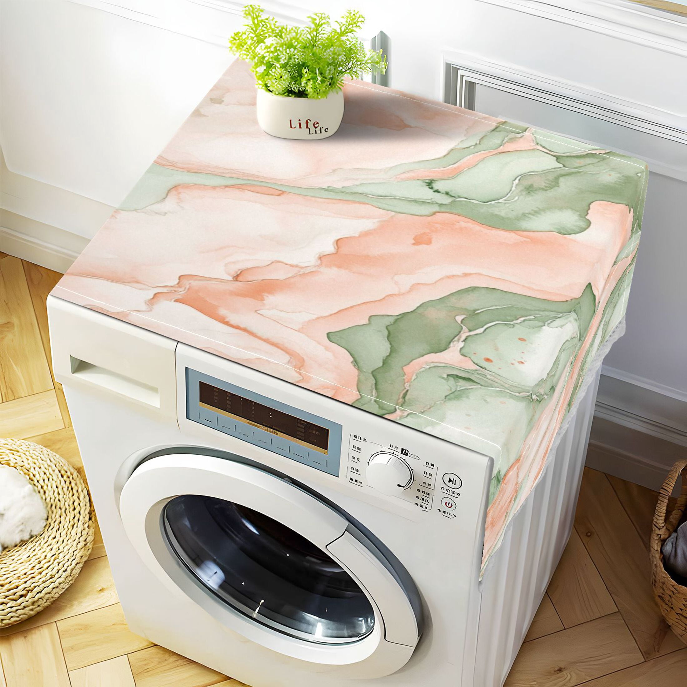 Dustproof Washing Machine Cloth Washer and Dryer Top Covers, Fridge Dust Cover, With Storage Bags Watercolor Marble Pattern
