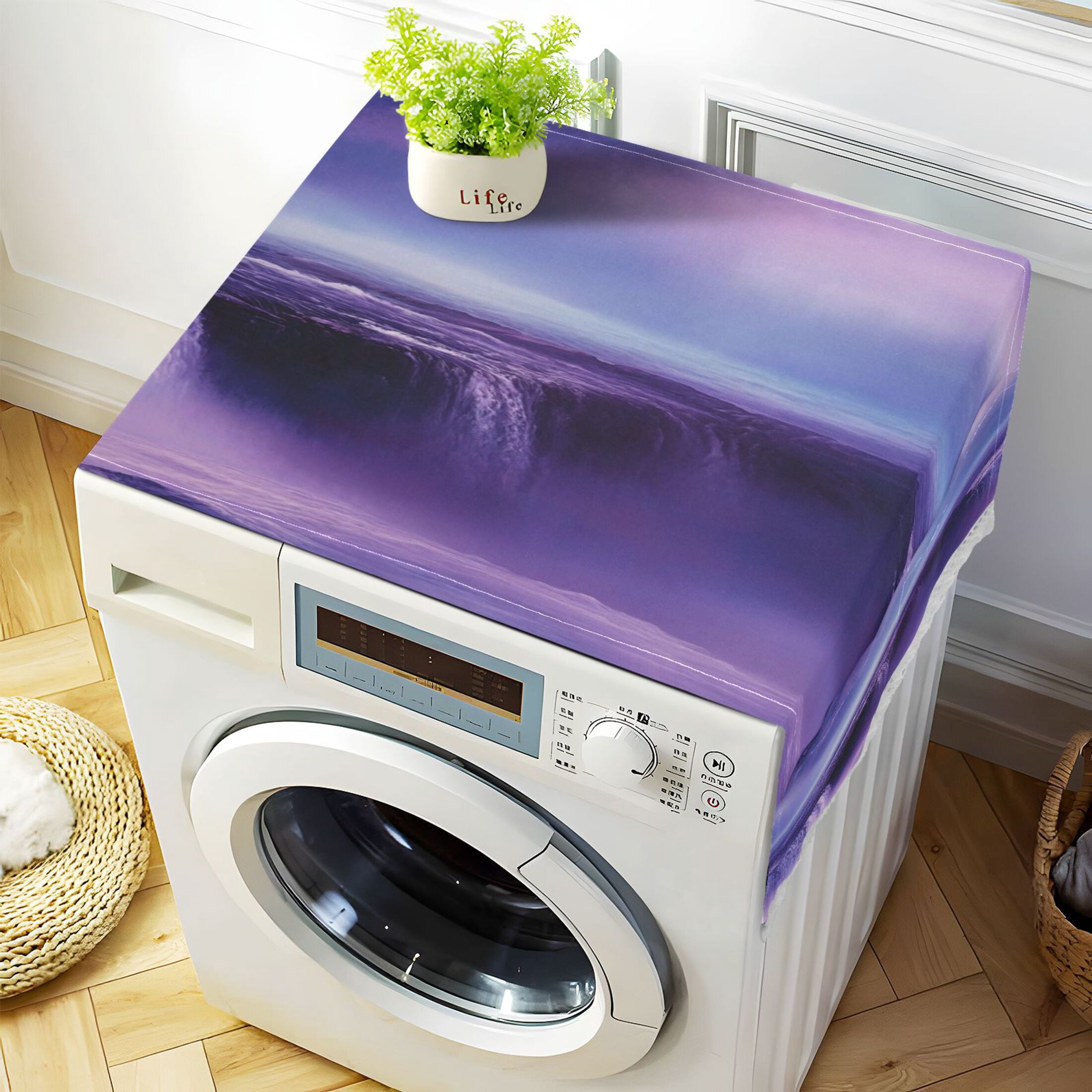 Dustproof Washing Machine Cloth Washer and Dryer Top Covers, Fridge Dust Cover, With Storage BagsThe Purple Water