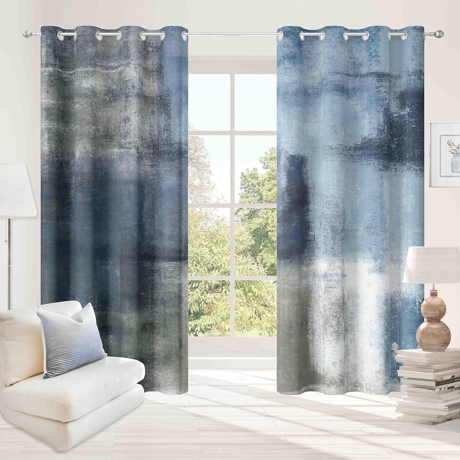 Tyrot Dusty Blue Abstract Curtains 2 Panels Set Modern Chic Bedroom ...