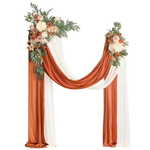 Dusty Blue Artificial Wedding Arch Flowers Kit Pack of 4, 2pcs Hanging Flower Arrangement 2pcs Chiffon Drape Ceremony Spring Fake Silk Rose Arbor Backdrop Floral Swag Outdoor Beach Decor