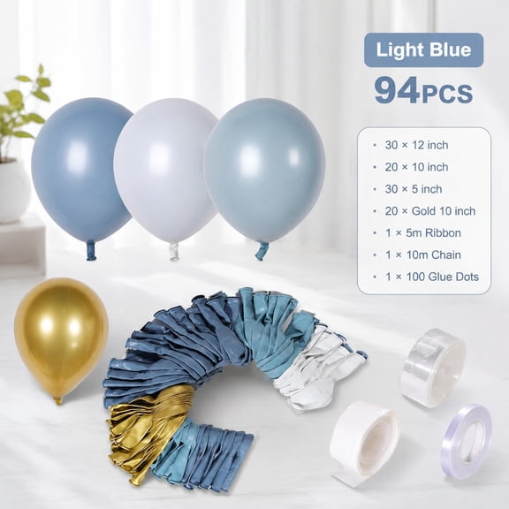 Dusty Blue Balloon Arch Kit - Double-Stuffed Balloon Garland with Multiple Blue Shades and Pastel Teal for Baby Shower, Wedding, Birthday, Graduation, Gender Reveal Party Decorations