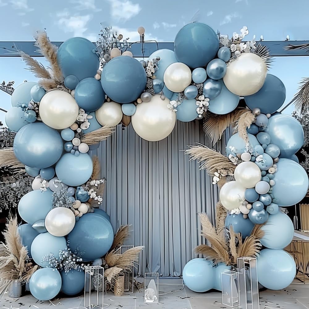 Blue White Balloons Double Stuffed Dusty Blue White Balloon Arch Garland Kit for Baby Shower Wedding Bridal Shower Birthday Graduation Party Decorations