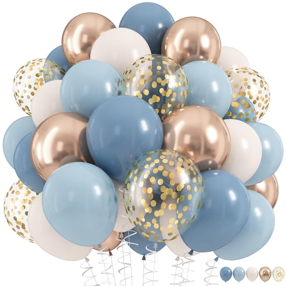 Dusty Blue Balloon Set, 60Pcs 12 Inch Baby Blue Fog Pastel Light Blue White Sand Balloon Metallic Champagne Gold Balloons for Boy Birthday Baby Bridal Shower Party Decortaions