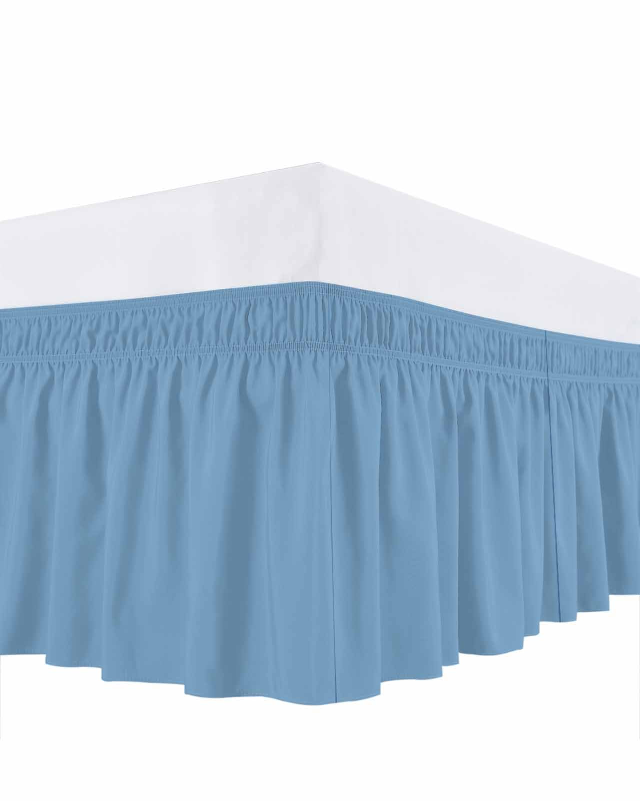 Dusty Blue Bed Skirt Queen Size 18" Drop Solid Color Ruffled Wrap Around Bed Skirts Adjustable Elastic Bedskirt Dust Ruffle for Queen Size Bed