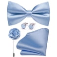 thumbnail image 1 of Dusty Blue Bow Ties for Men Pre-tied Silk Bowtie and Pocket Square Cufflinks Lapel Pin Set Tuxedo Wedding Party 4PCS, 1 of 5