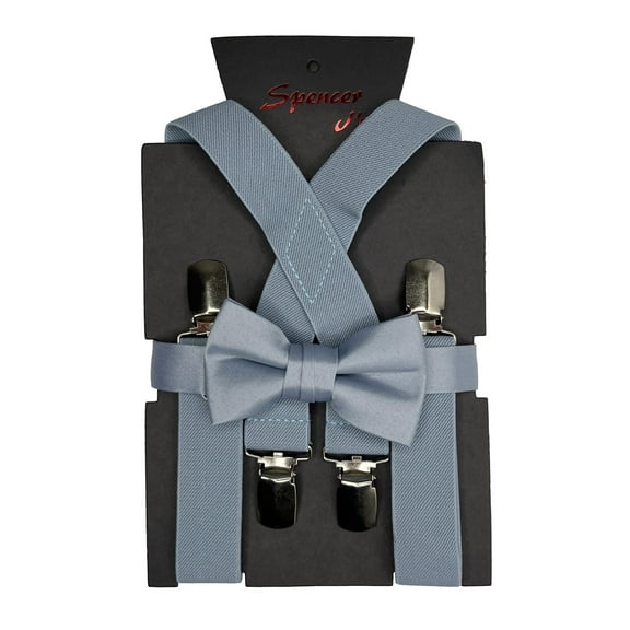 Dusty Blue Boys Suspenders and Bow Tie Set 1 inch X Back