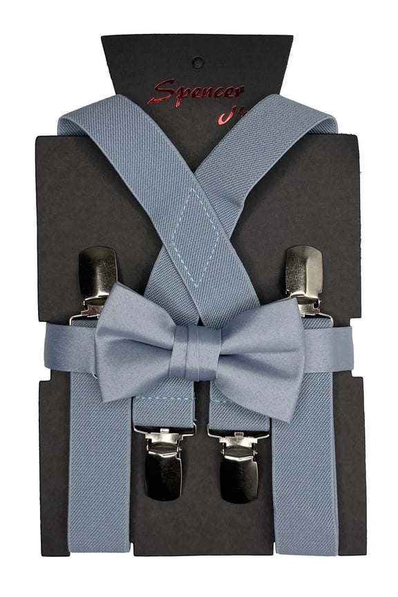 Dusty Blue Boys Suspenders and Bow Tie Set 1 inch X Back