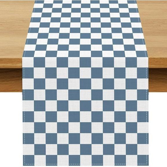 Dusty Blue Checkered Table Runner Gingham Birthday Party Decoration Wedding BBQ Dining Room Home Kitchen Table Decor (Dusty Blue, 13.8" x 71")