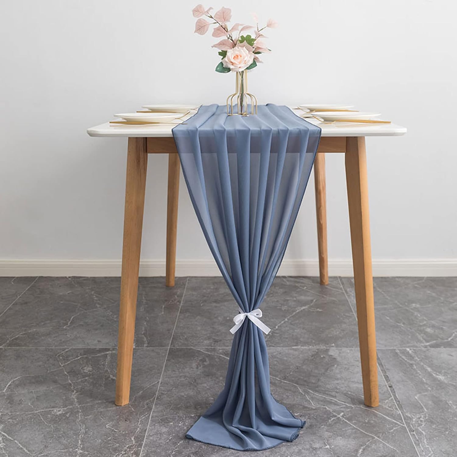 Dusty Blue Chiffon Table Runner Romantic Boho Decor