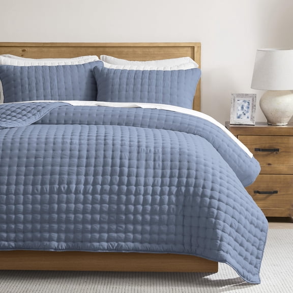 Dusty Blue Cloud Quilt Set Size  Lightweight Soft Cross Bedspread Farmhouse Rustic Country Coverlet Spring Summer Thin Comforter 2 Pieces 1 Pillow Sham 68x90 Inches