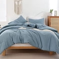 thumbnail image 1 of Dusty Blue Comforter Set Queen, 3pcs(1 Boho Blue Comforter & 2 Pillowcases) All Season Soft Bedding Lightweight Bedspread Blanket Quilt, 1 of 9