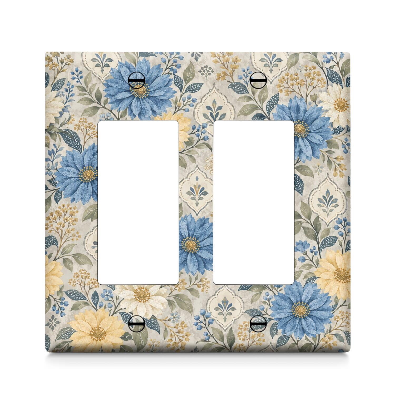 Dusty Blue, Coral Orange and Gold Decorative Art 2-Gang Decorator Wall ...