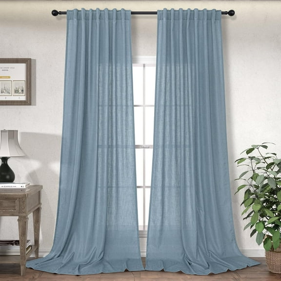 Dusty Blue Curtains 108 Inches Long for Living Room 2Panel Back Tab Pocket Lightweight Flowy Linen Textured Grey Blue Curtain for Patio Floor to Ceiling Country Farmhouse Decor Stone Blue Gray 52x108