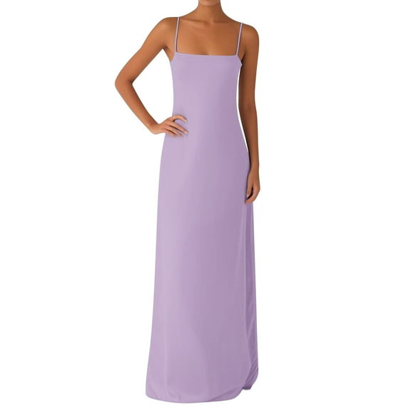 Dusty Blue Dress, Off The Shoulder Silky Maxi Dress 2025 Elegant Spaghetti Strap Boho Wedding Guest Dress Casual Summer Church With Side Slit For Cocktail Party Dresses Cocktail (S, Purple) ZMTing