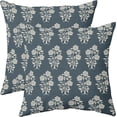 thumbnail image 1 of Dusty Blue Floral Pillow Covers 18x18 Set of 2 Block Print Cream Vintage Flower Leaves Chinoiserie Outdoor Decorative Throw Pillows Farmhouse Pillowcases Cushion Case Sofa Couch Bed Home Decor, 1 of 6