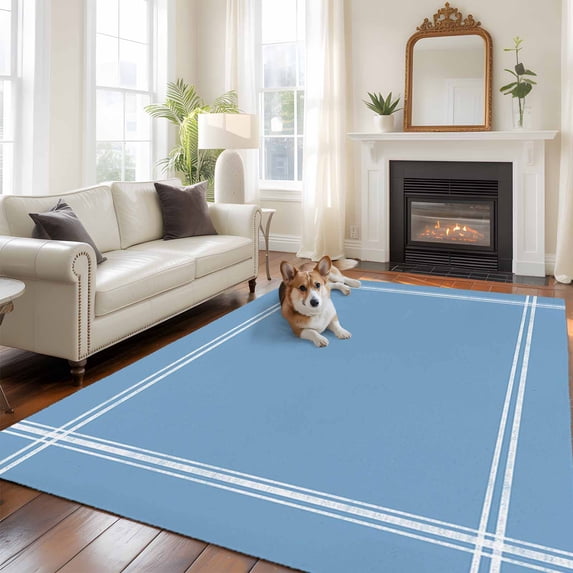 Dusty Blue Large Area Rugs 6x9 ft Solid Color Washable Rug Non Slip Indoor Carpet Absorbent Floor Mat for Living Room Bedroom Dining Room