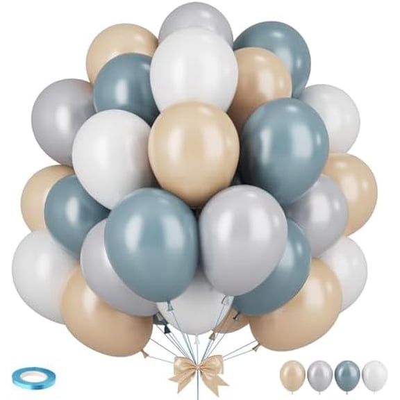 Dusty Blue Neutral Balloons, 12 Inchs Baby Blue White Apricot Grey Neutral Balloons for Birthday, Bridal Shower Baby Shower Wedding Party Decoration